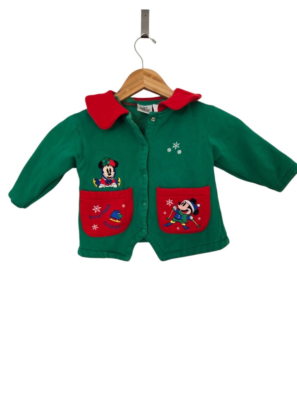 Vintage Disney Store Mickey Minnie Christmas Cardigan Jacket 2T/4t Embroidered